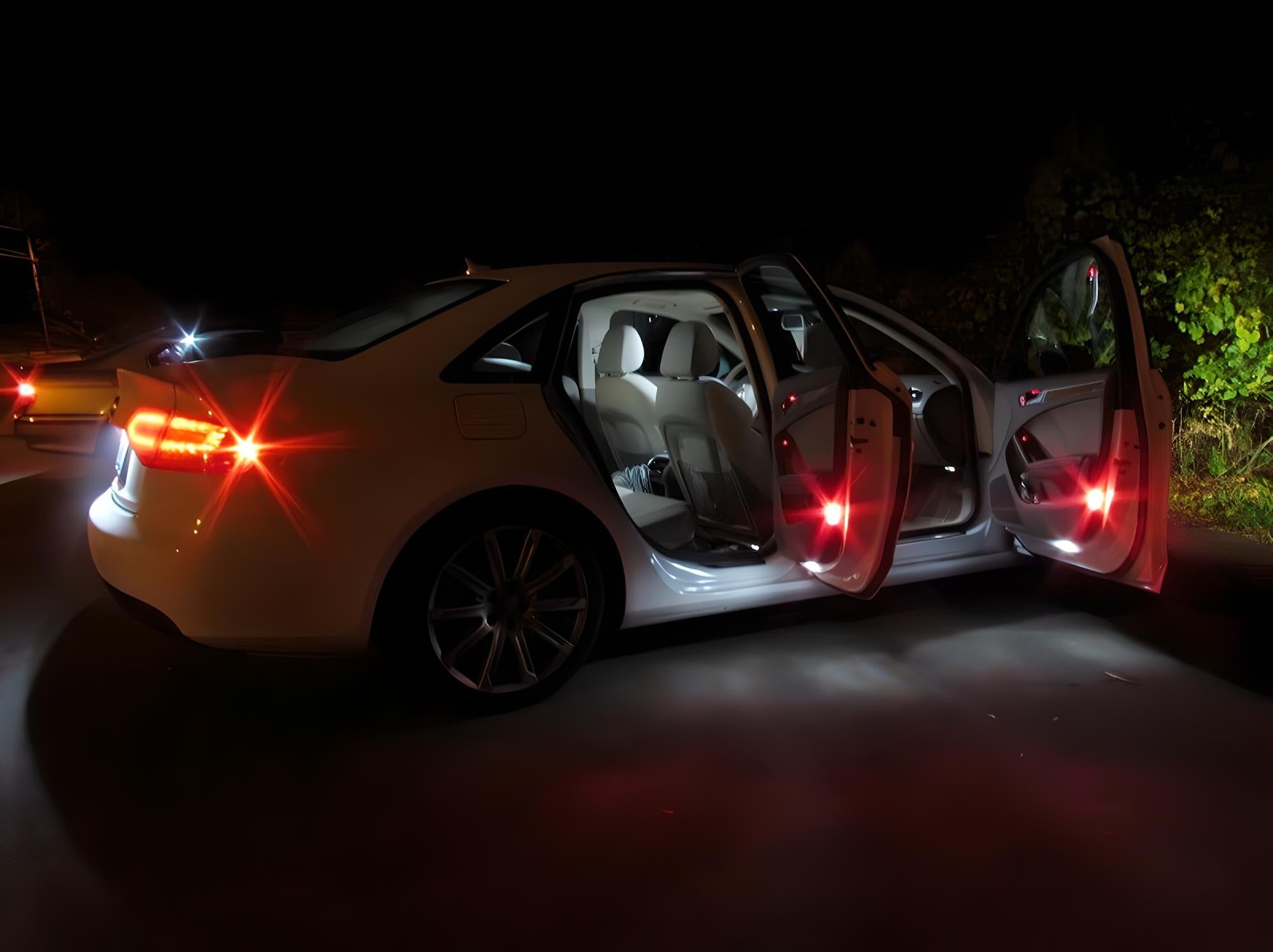 2PCS Red Full LED Interior Car Lights Kit - Footwell, Side/Under Door, Dash & Trunk Cargo Lighting for Audi VW | Enhance Ambience & Safety for Night Driving