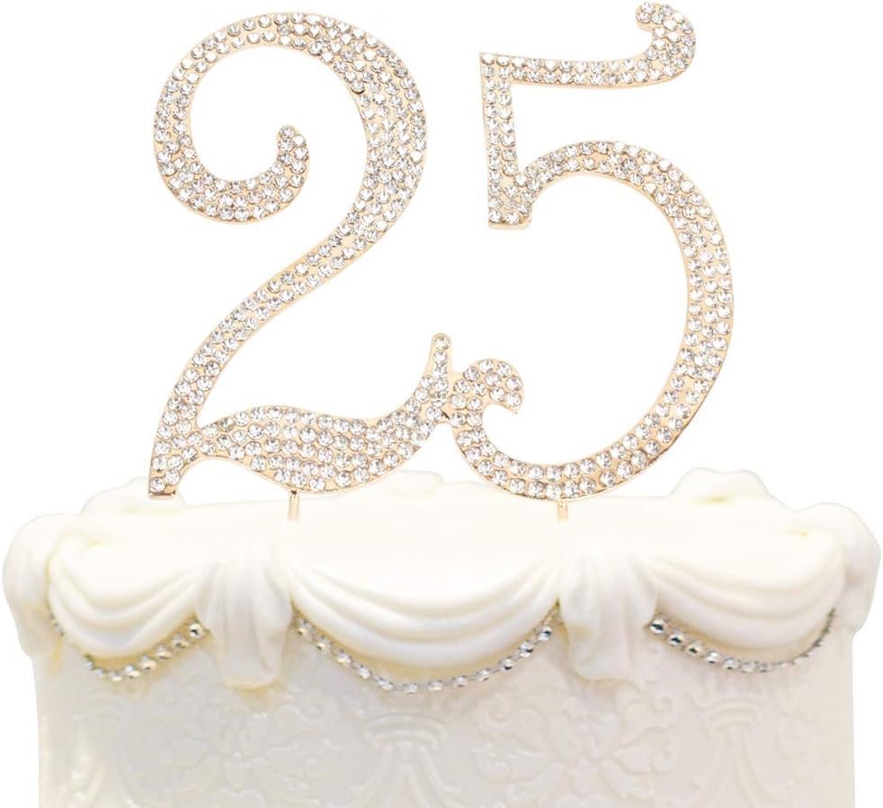 25th Birthday Cake Topper - Bling Crystal Gold Keepsake for 25th Anniversary Party Decorations | Perfect for Milestone Celebrations, Wedding Anniversaries & Special Occasions