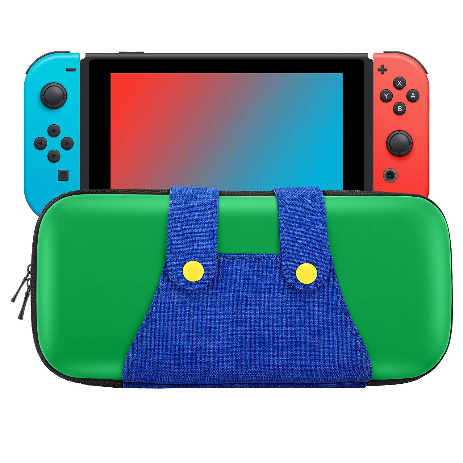 MoKo Protective Hard Shell Carrying Case for Nintendo Switch & Switch OLED (2021) - Portable Travel Storage Bag with 10 Game Cartridge Holder - Green & Blue - Perfect for Gaming On-The-Go & Travel Protection
