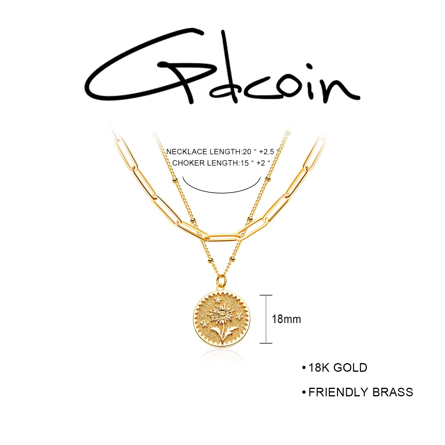 18K Gold Plated Custom Birth Flower Necklace for Women - Personalized Double Layered Engraved Floral Pendant, Dainty Birth Month Flower Disc Coin Necklace | Perfect Gift for Anniversary, Birthday, Mother's Day