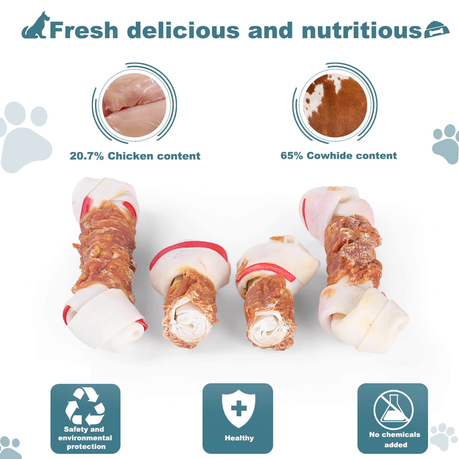 Premium Chicken Rawhide Bones for Large Dogs – Healthy Chewing Treats, Puppy Chews & Snacks – 6.5