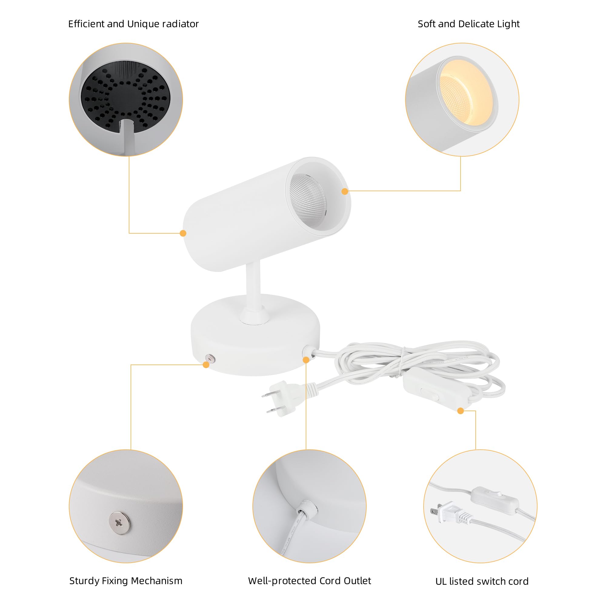 Aisilan 12W LED Adjustable Wall Spotlight - Warm White COB Light CRI≥97, Modern Directional Uplight with On/Off Switch, Aluminum Wall Sconce for Art Display, Floor & Ceiling Lighting | Perfect for Gallery, Living Room, Bedroom and Hallway Accent Lighting