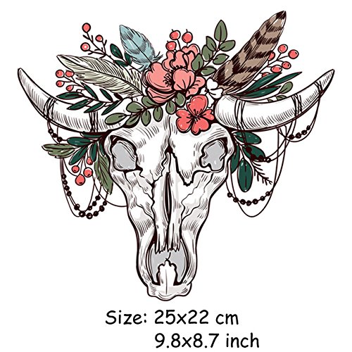 Skull Iron On Patch - 1 Piece Washable Heat Transfer Decorative Patch for Clothing (25x22cm) | Perfect for DIY Jackets, Bags & Denim Customization