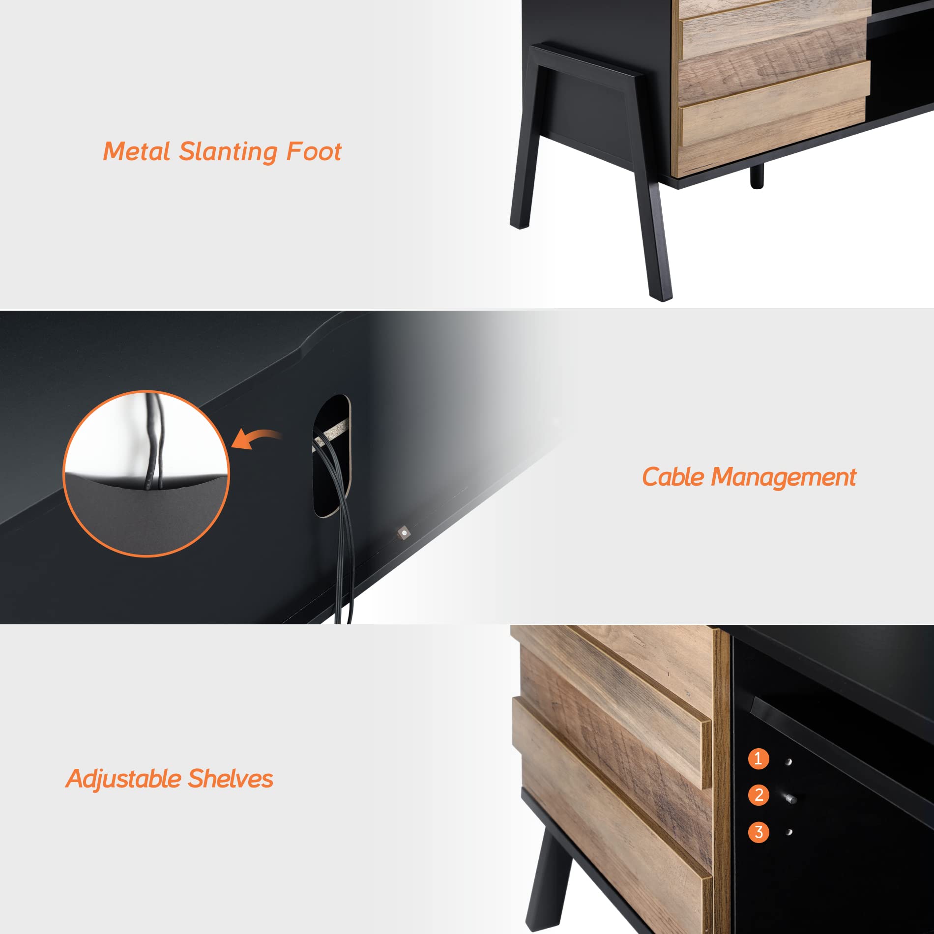 WAMPAT Mid-Century Modern TV Stand for 75+ Inch TVs - Retro Wood Entertainment Center with Storage Cabinet & Metal Legs - 70 Inch TV Console Table for Living Room & Bedroom (Black/Brown) - Perfect for Home Theater Setup & Stylish Living Spaces