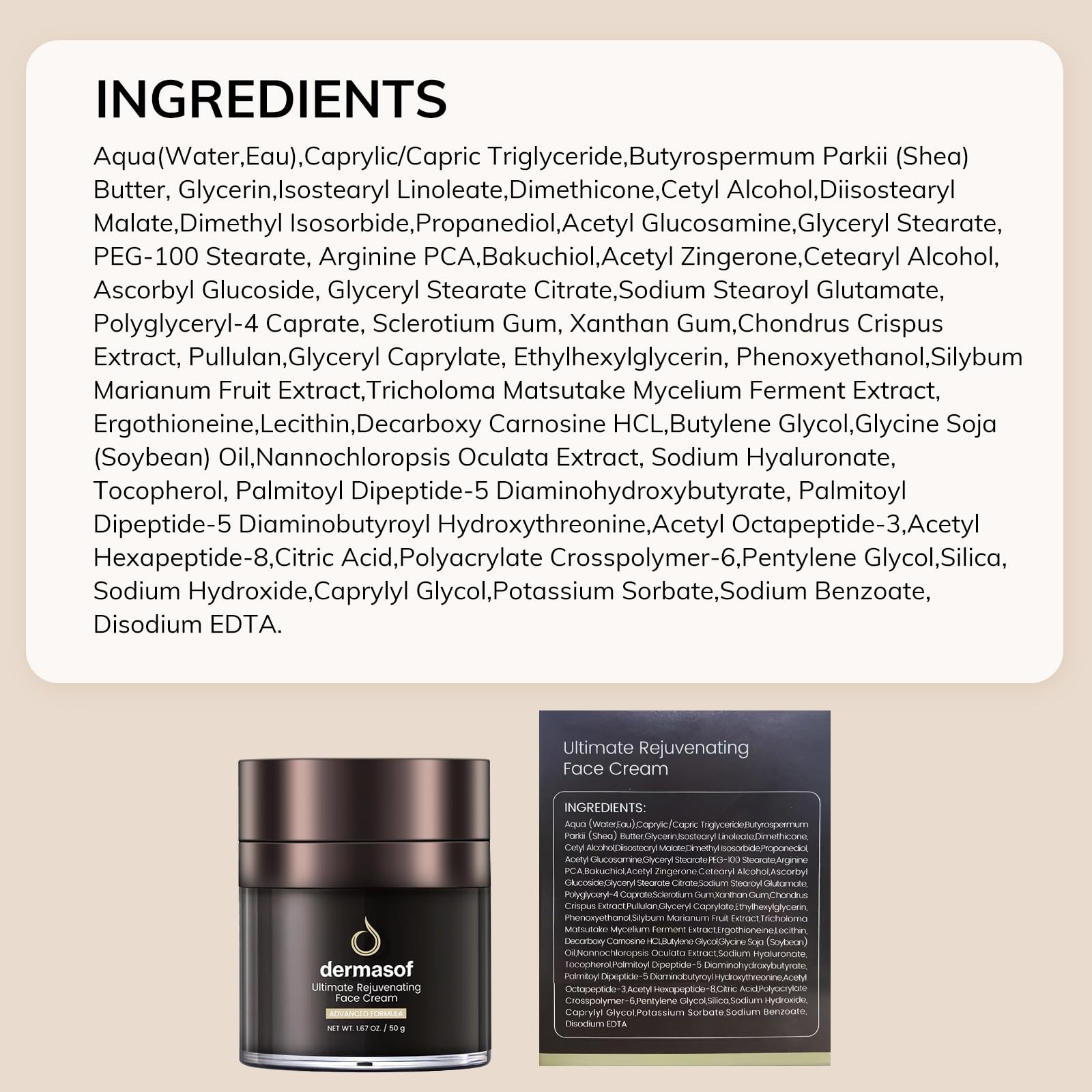 Ultimate Rejuvenating Anti-Aging Face Cream - Wrinkle Reduction & Antioxidant Moisturizer with Hyaluronic Acid for Firm, Elastic Skin (1.67 oz) | Perfect for Daily Skincare Routine & Nighttime Hydration