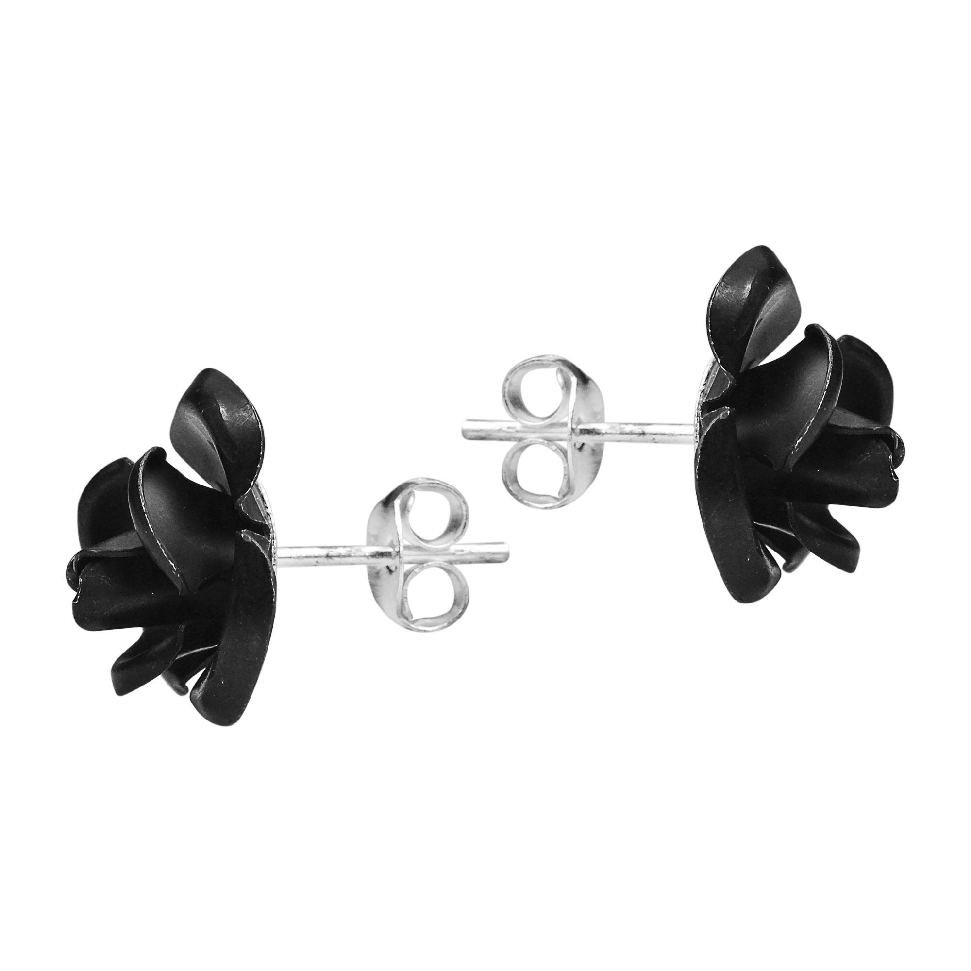 Aeravida Blooming Black Rose .925 Sterling Silver Stud Earrings for Women | Classic Floral Jewelry Gift | Elegant Black Rose Design | Hypoallergenic & Tarnish-Resistant | Perfect for Date Nights, Weddings & Special Occasions