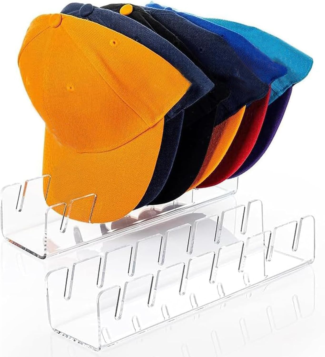 2-Pack Acrylic Hat Organizer Stand - No Installation Needed, Holds 14 Baseball Caps - Perfect for Display & Storage in Bedroom, Closet, Office & Dresser - Ideal for Caps Collection & Home Organization