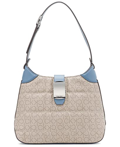 Almond/Taupe/Vintage Blue Quilted Grid