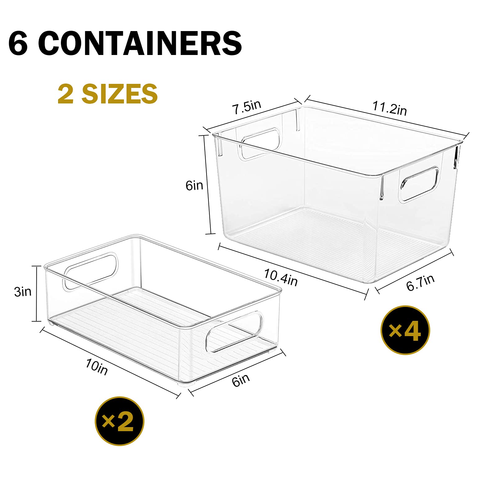 4 Pack Clear Plastic Storage Bins - Kitchen Organizers for Fridge, Pantry & Cabinet | Countertop & Bathroom Organization | Perfect for Food, Spices & Toiletries Storage