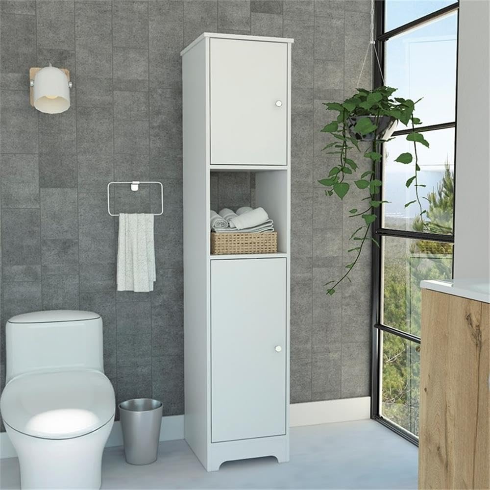 BOWERY HILL 67 Inch White Linen Cabinet - Modern Storage Solution for Bedroom, Bathroom, or Entryway Organization