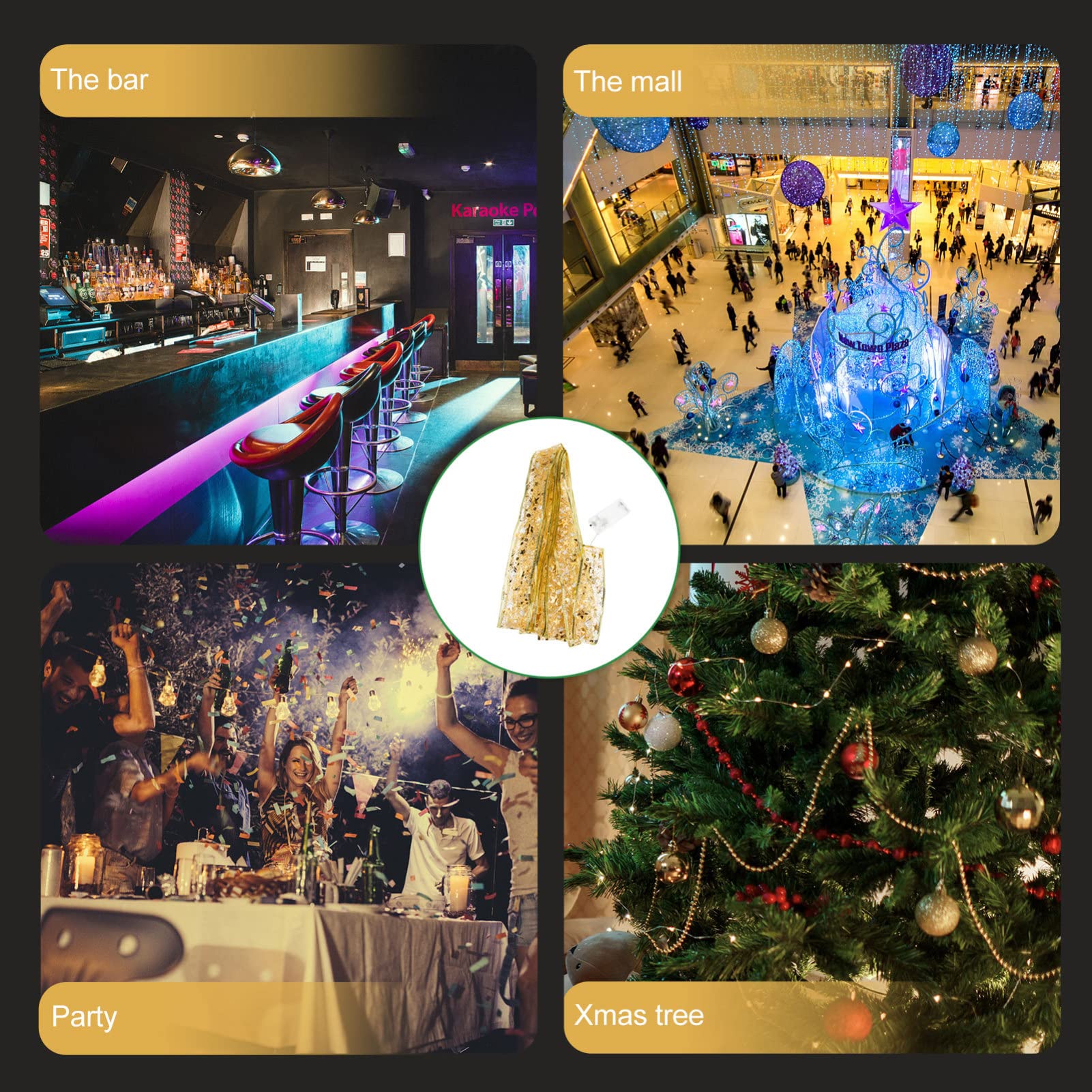 Amosfun Christmas Tree Ribbon Decorations - Double Layer Bronzing String Lights for Wall, Party, Wedding & Holiday Decor | Perfect for Christmas Tree, Home, and Festival Lighting