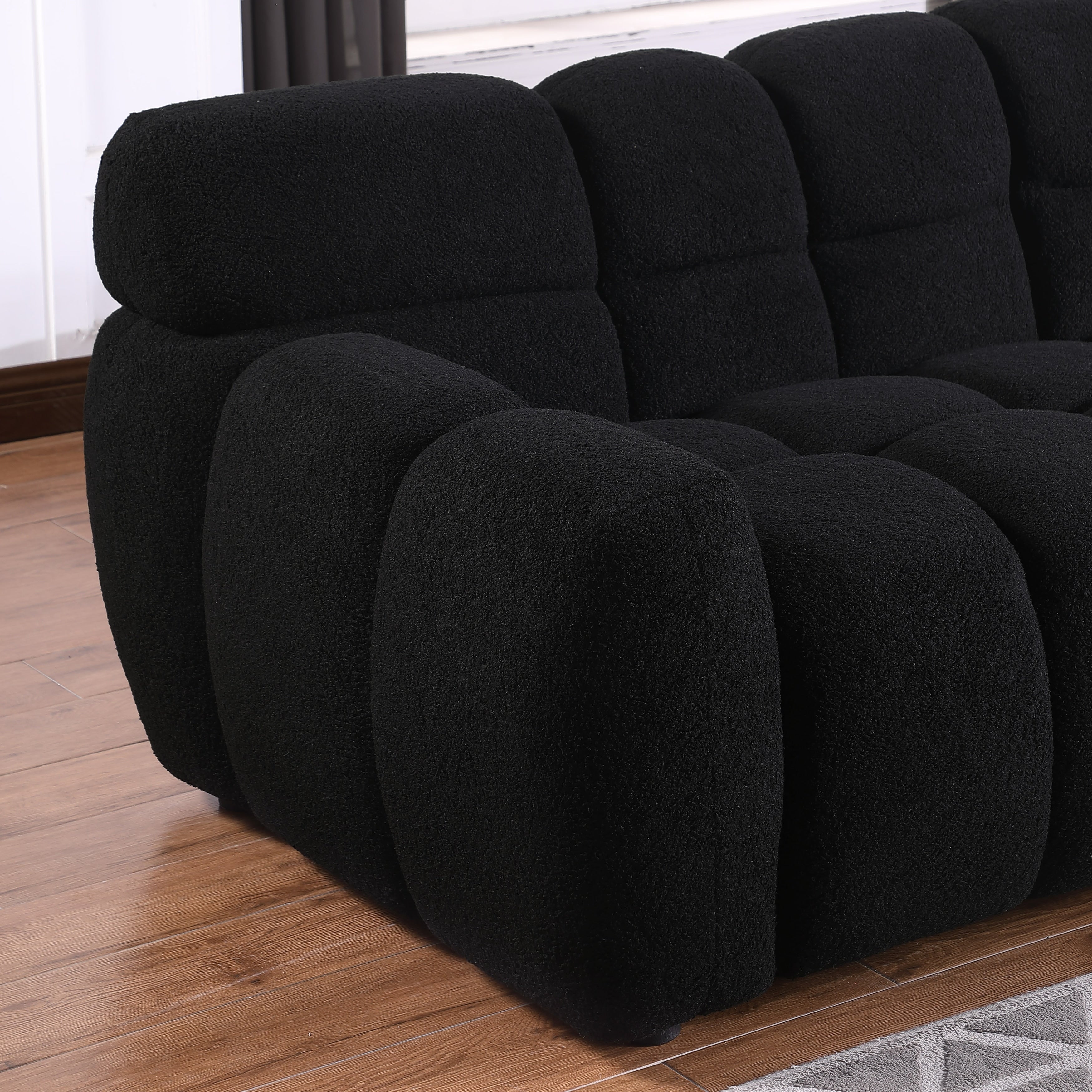 Luxury Beige Boucle 3-Seater Sofa with Marshmallow Design & Plush Cushions - Compact Living Room Furniture for Small Spaces, Apartments & Cozy Home Decor