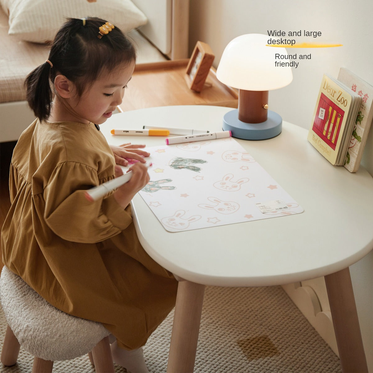 Handmade Birch Solid Wood Kids Study Desk - Ergonomic Peanut-Shaped Table for Children's Learning, Writing & Drawing - Perfect for Home, Classroom & Playroom
