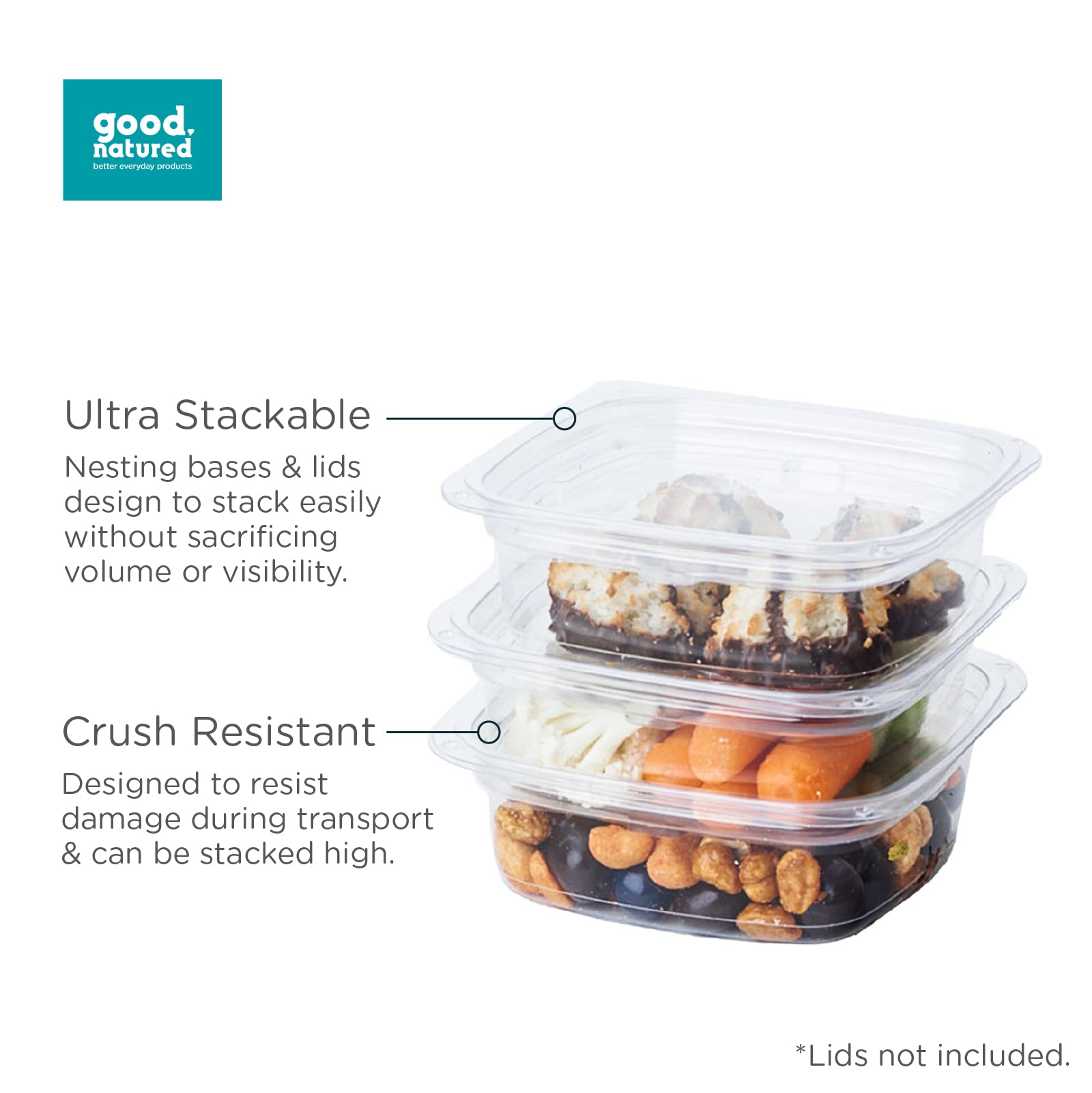 Good Natured 8 oz. Deli Containers (Pack of 675) - 99% Plant-Based, BPA-Free Clear Food Storage Containers - Stackable Square Containers for Meal Prep, Leftovers & Restaurant Use - Eco-Friendly Food Packaging