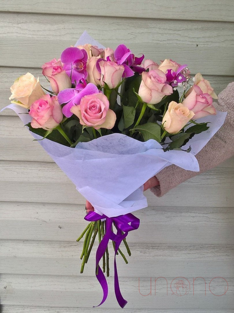 Stunning Fab Roses and Vanda Orchids Bouquet - Fresh Flower Arrangement for Weddings, Anniversaries & Romantic Gifts