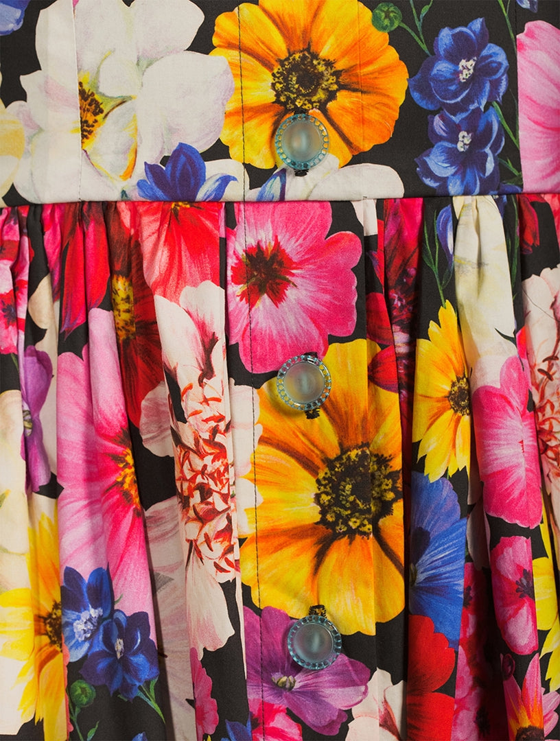 Stylish Cotton Poplin Midi Dress with Floral Garden Print - Perfect for Spring Outings & Summer Parties