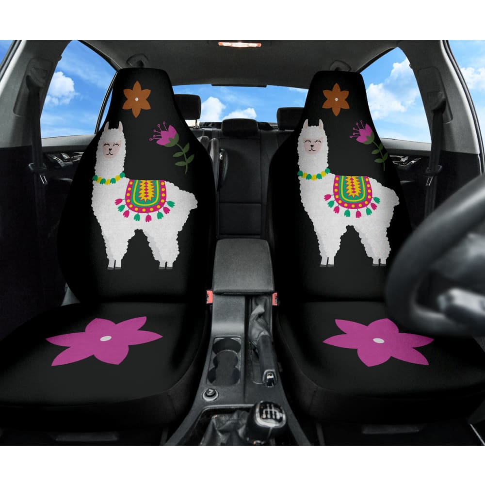 Custom Llama & Black Floral Car Seat Covers - Soft Chalky Style Fabric for Cars, SUVs & Trucks | Perfect for Pet Owners, Road Trips & Daily Commutes