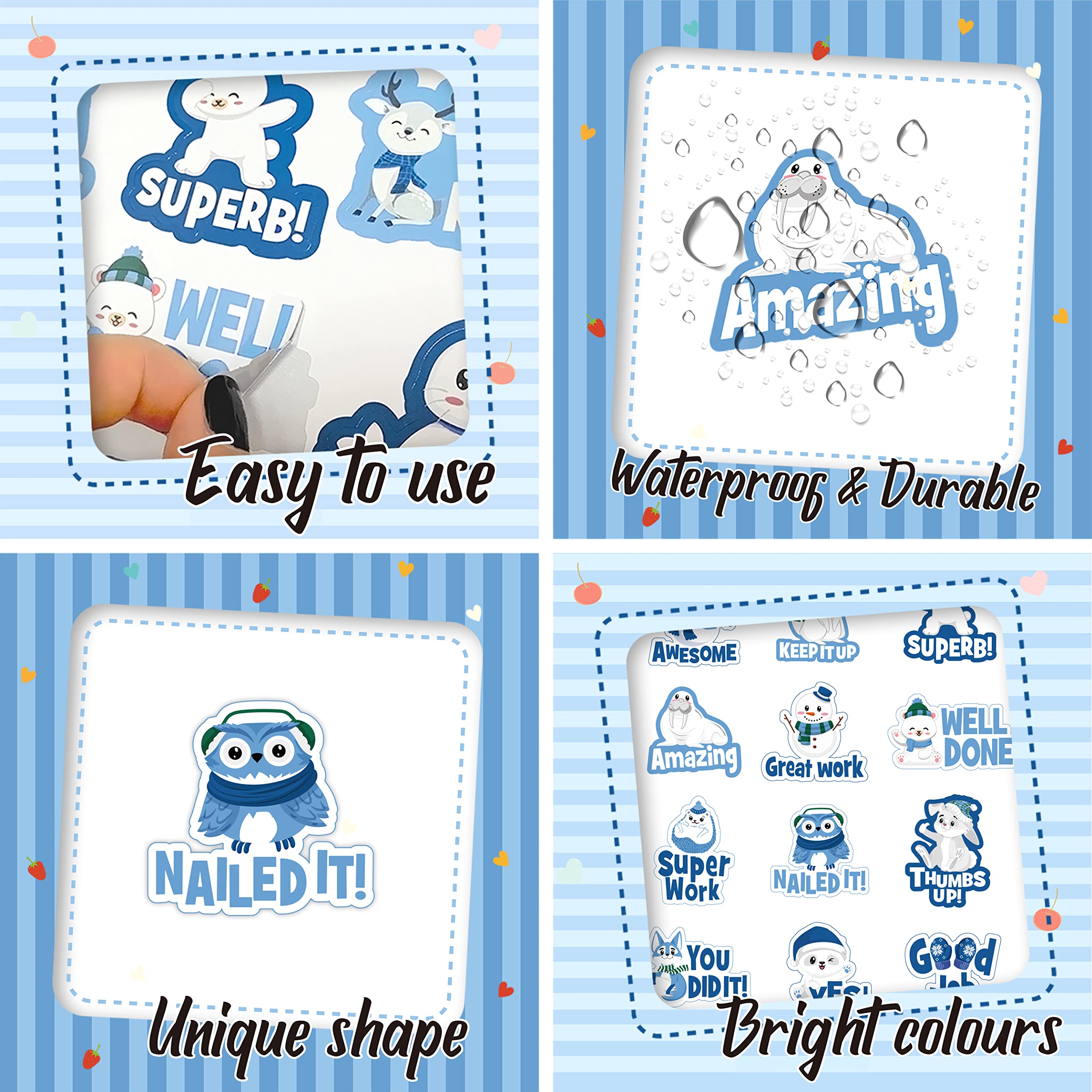 400-Piece Winter Stickers for Teachers - Motivational, Inspirational, Positive Kindness Reward Labels - Cute Holiday Christmas Animal Stickers for Kids Classroom, Homework, Tests & Assignments - Perfect for Winter Activities, School Projects & DIY Crafts