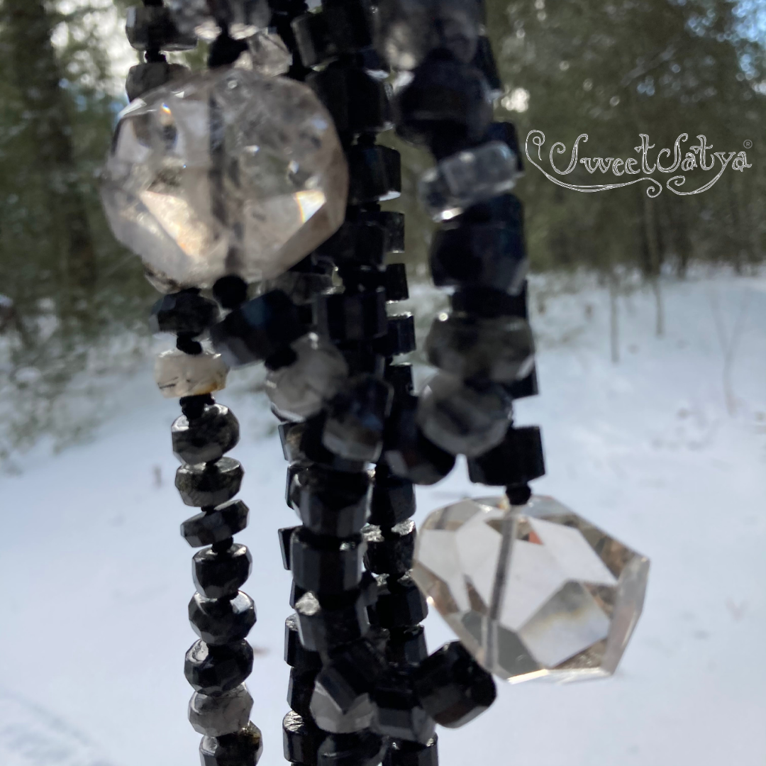 Natural Tourmaline Crystal Mala Beads Necklace for Meditation & Healing - Spiritual Jewelry for Yoga, Chakra Balancing & Positive Energy