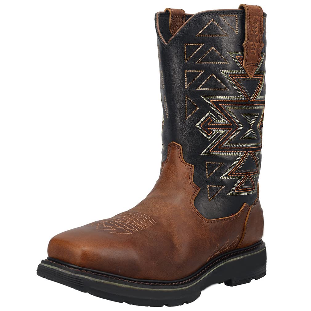 VARECOLA Men's Square Toe Cowboy Boots - Western Work Boots with Embroidered Design, Mid Calf Height for Ranch Work, Rodeo & Casual Wear