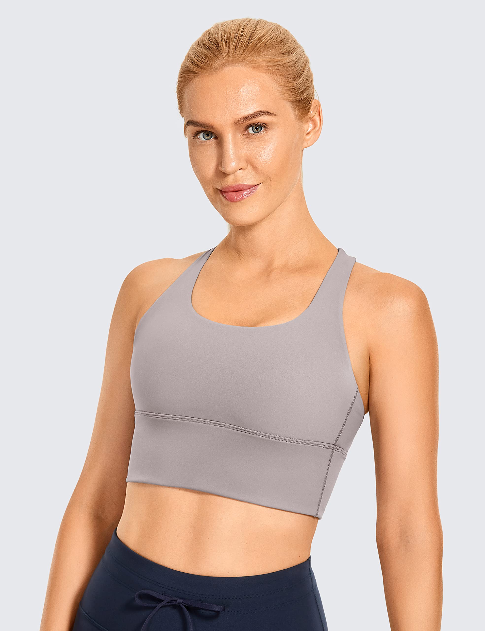CRZ YOGA Women's Strappy Longline Sports Bra - Wirefree Padded Criss Cross Yoga Crop Top for Workout, Running & Gym | Comfortable Athletic Tank Top for Active Lifestyles