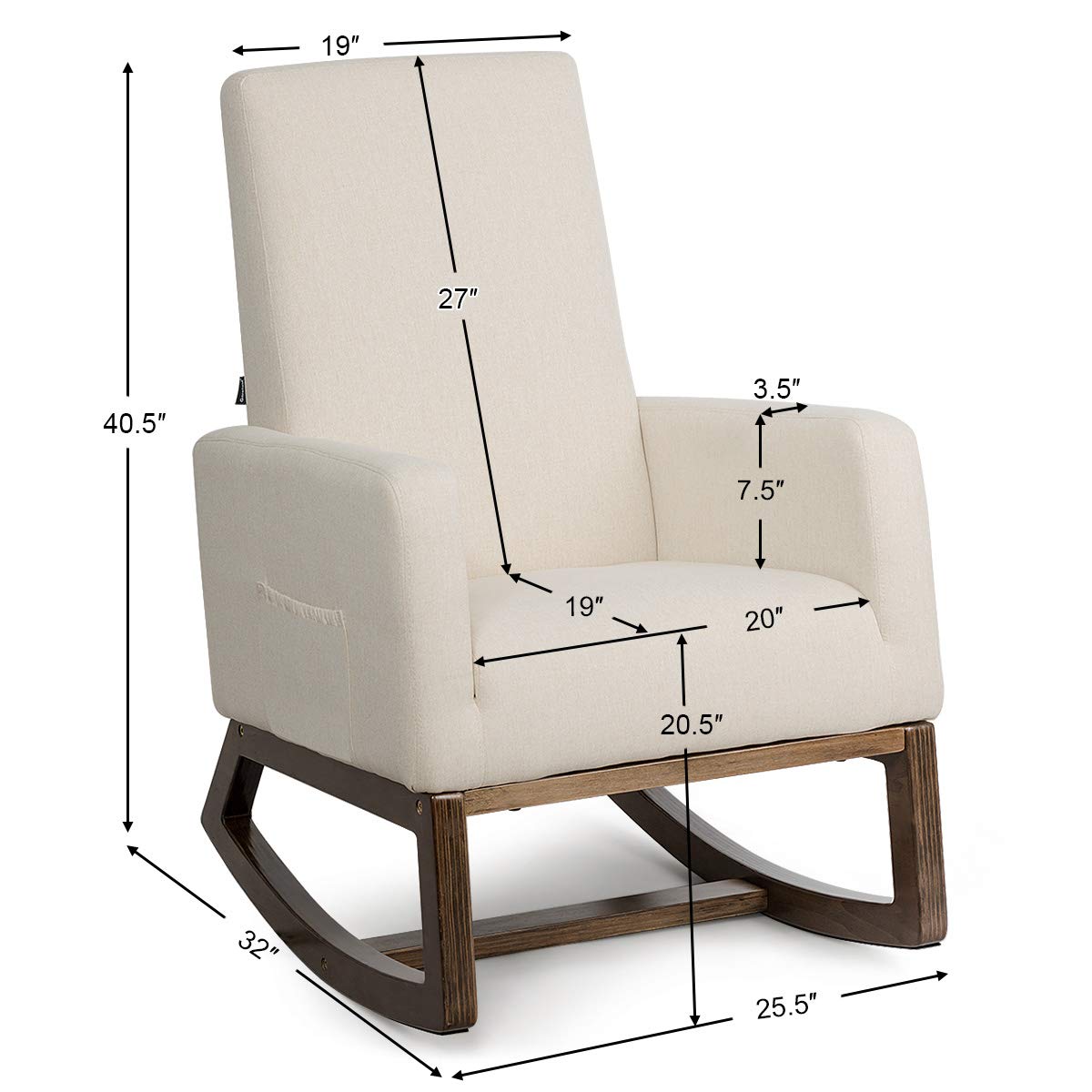 Giantex Upholstered Rocking Chair with Padded Seat & Wood Base - Comfortable Nursery Rocker, Living Room Chair in Beige - Perfect for Nursing, Relaxing & Nursery Decor