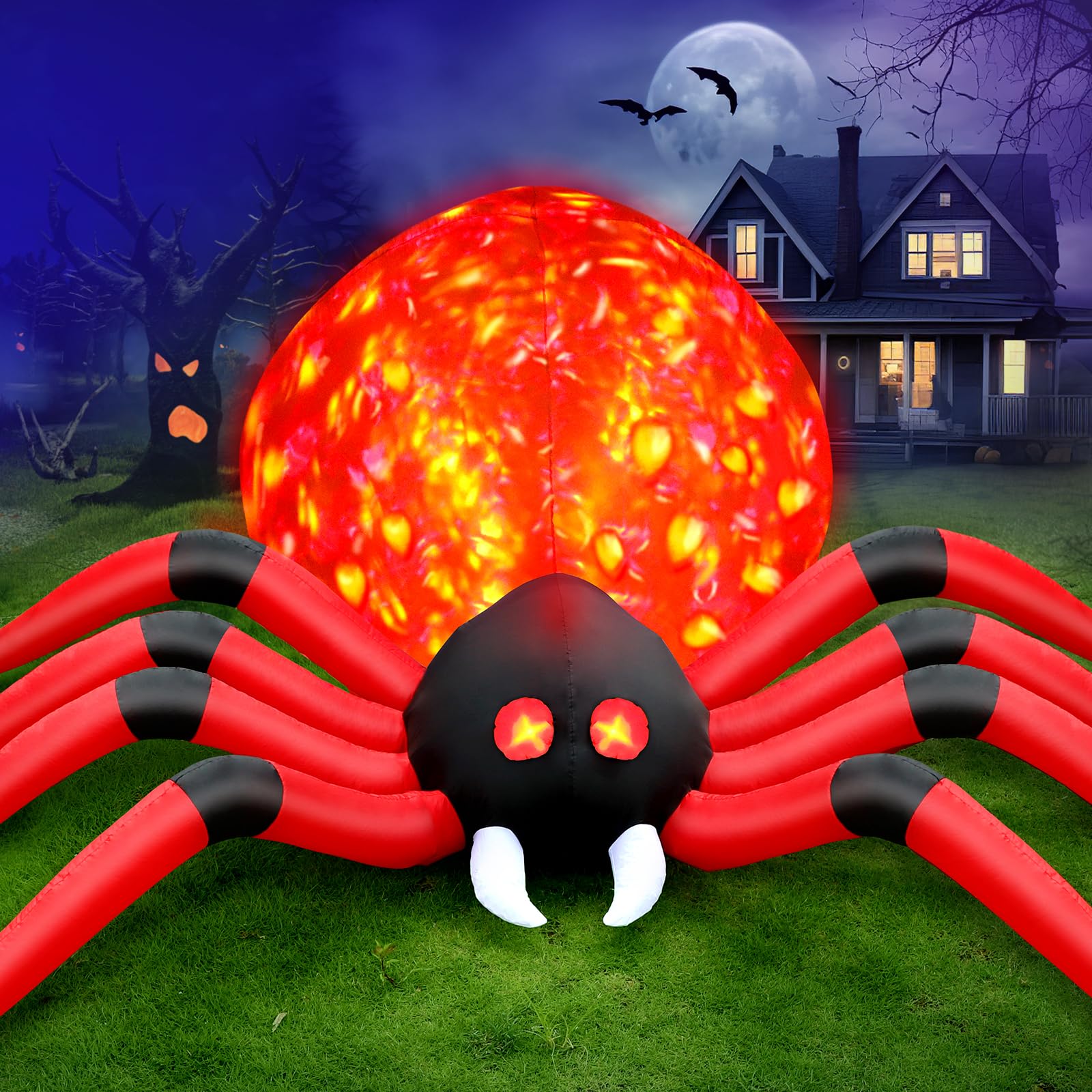 FunFanso 12FT Giant Inflatable Halloween Spider Decor - Outdoor Yard Decoration with Rotating LED Flame Lights for Garden, Lawn, Porch & Roof | Spooky Party Decor, Trick-or-Treat Display & Haunted House Props
