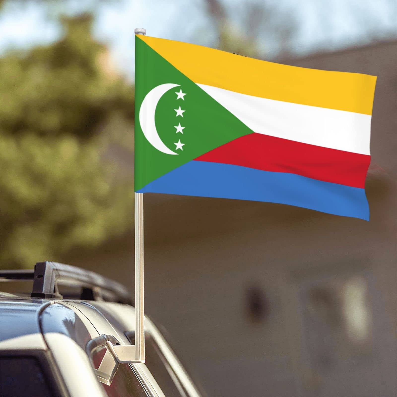 Comoros Car Flags 12x18 Inches Double Sided American Flags for Car Window Decor (Without Flagpole) - Perfect for Parades, Sporting Events, and National Holidays