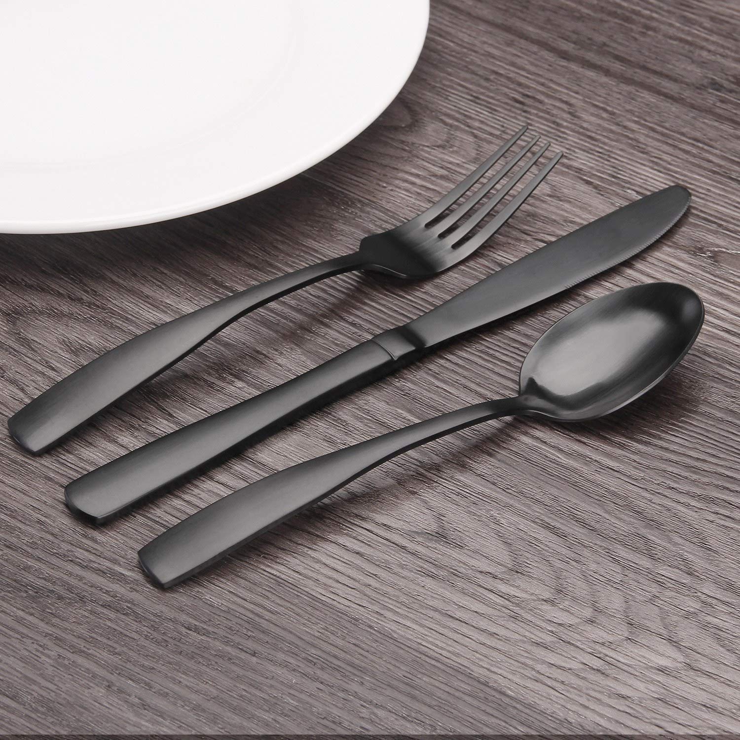 Bysta 20-Piece Matte Black Stainless Steel Flatware Set - Elegant Satin Finish Cutlery Set for 4, Durable Dishwasher Safe Silverware for Home, Restaurant & Dinner Parties - Perfect for Weddings, Holidays & Fine Dining
