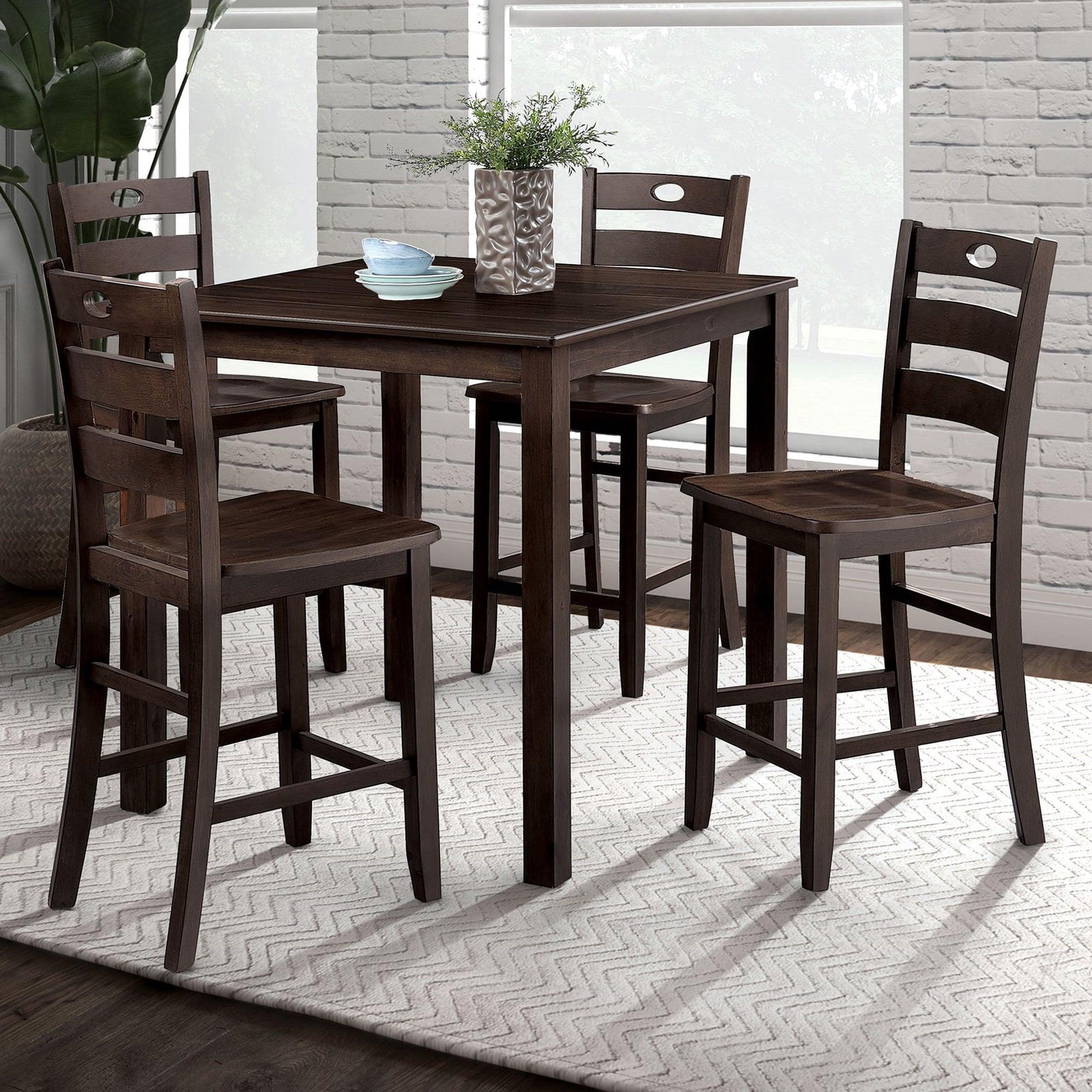 36H Solid Rubberwood and Wood Veneer 5-Piece Counter Height Dining Table Set - Perfect for Kitchen, Breakfast Nook, and Small Space Dining Areas