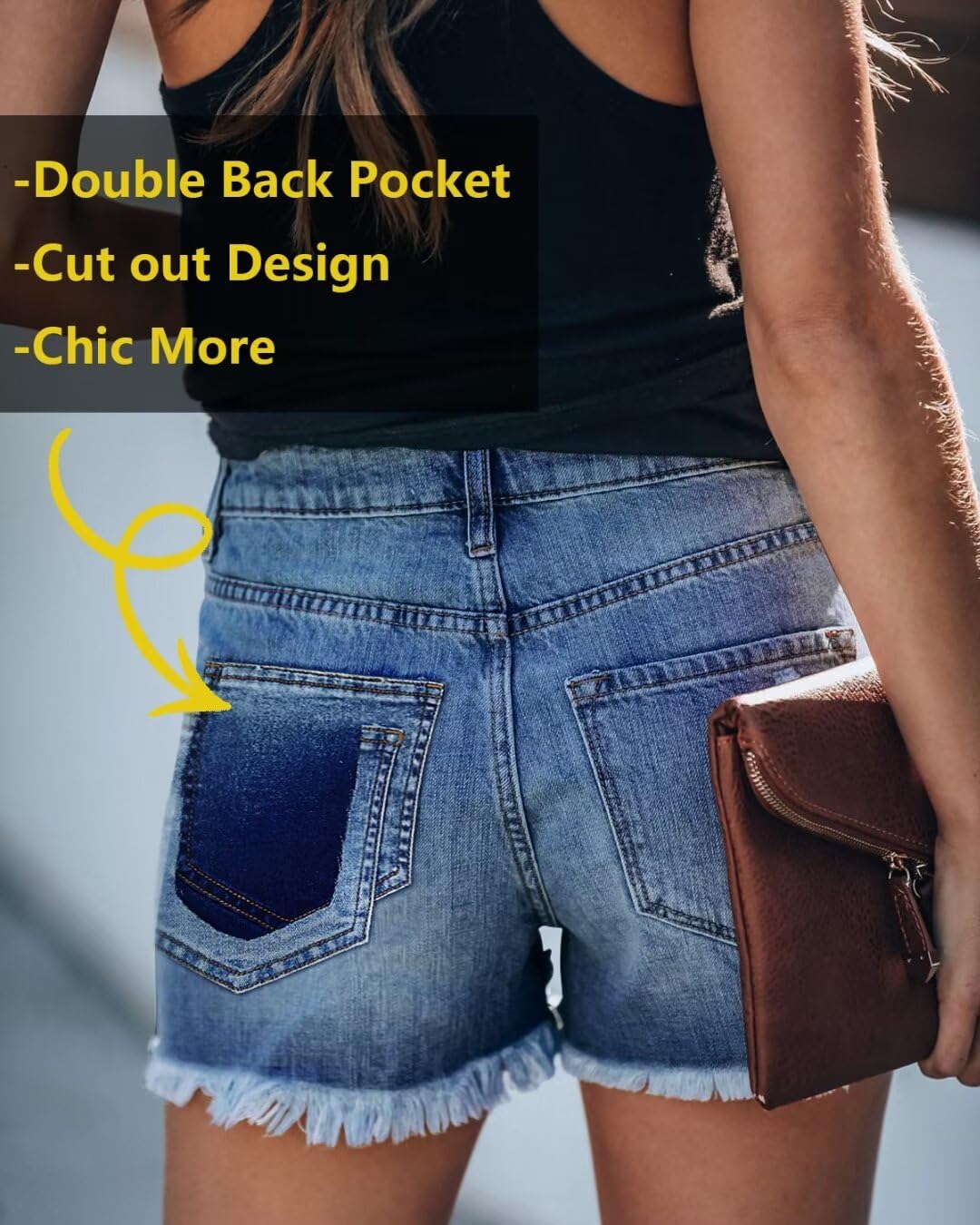 ZOLUCKY Women's High Waisted Ripped Denim Shorts - Stretchy Comfortable Summer Jean Shorts with Pockets | Perfect for Beach, Vacation, and Casual Outfits