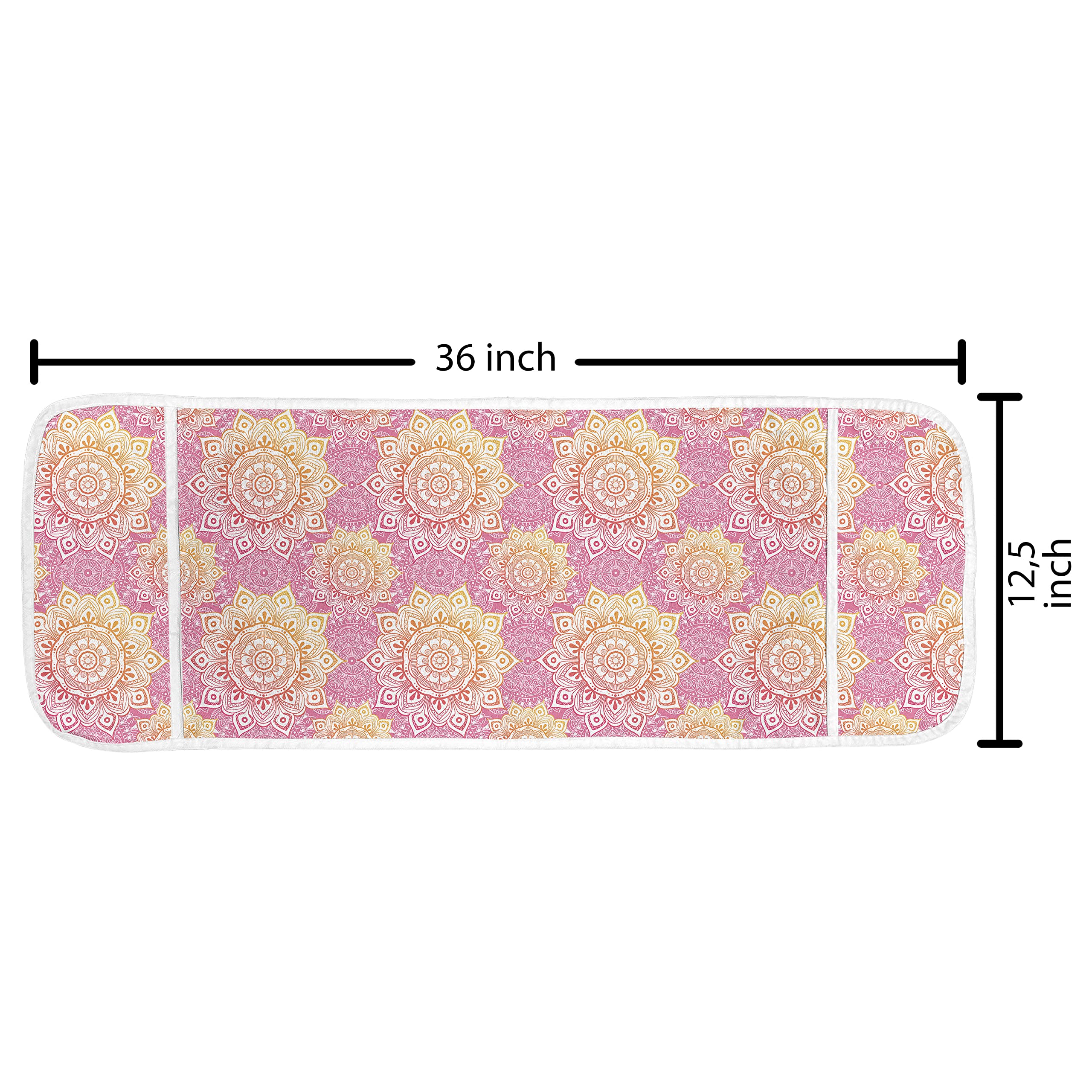 Lunarable Mandala Microwave Oven Cover - Floral Oriental Design Waterproof Kitchen Organizer with Pockets, 36x12 Inches, Pink Marigold - Perfect for Protecting Appliances & Adding Boho Decor to Your Home