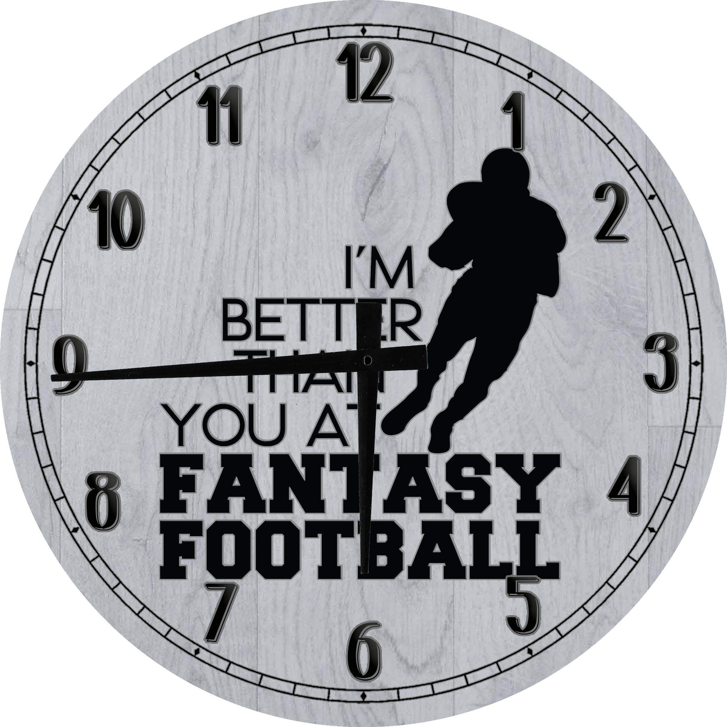 24 Inch Fantasy Football Wall Clock - Funny Brackets Bet Sport Decor, Large Round Battery Operated Gray Wall Art for Game Room, Man Cave, or Sports Bar