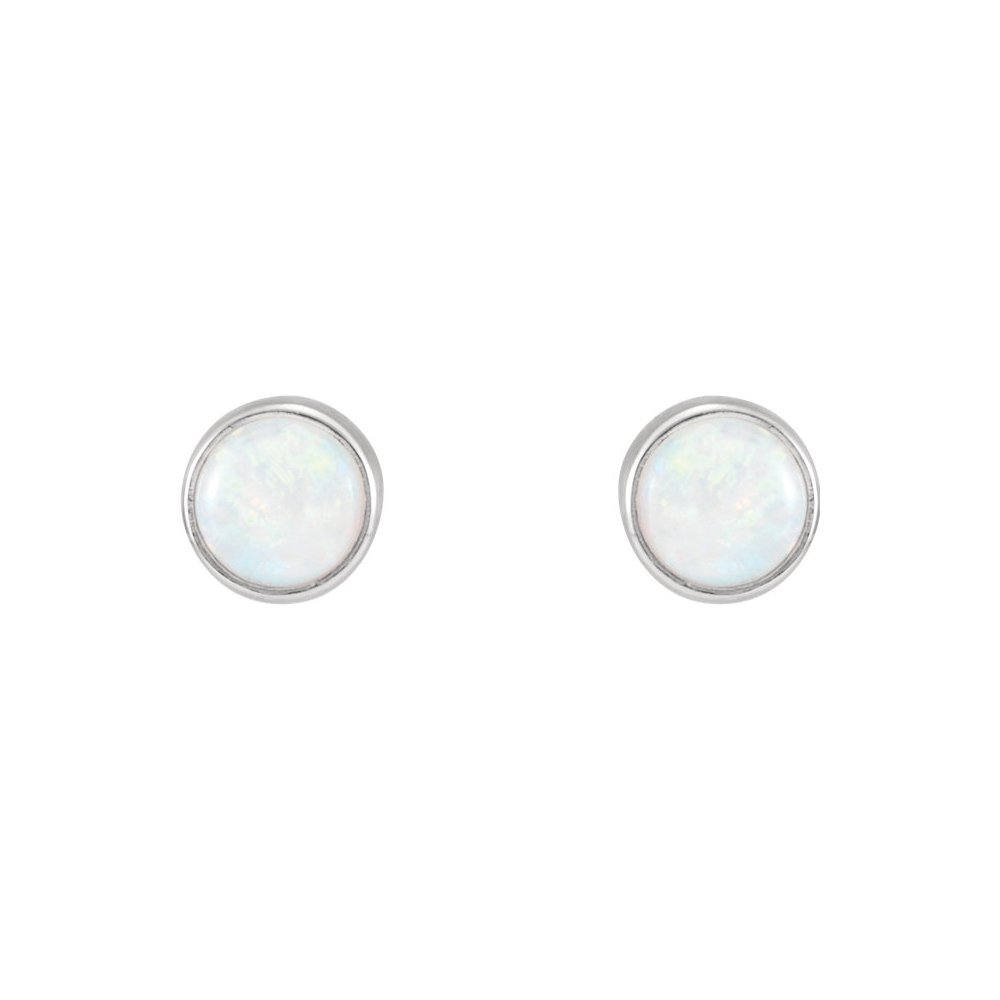 14k White Gold Black Bow 5mm Opal Stud Earrings for Women