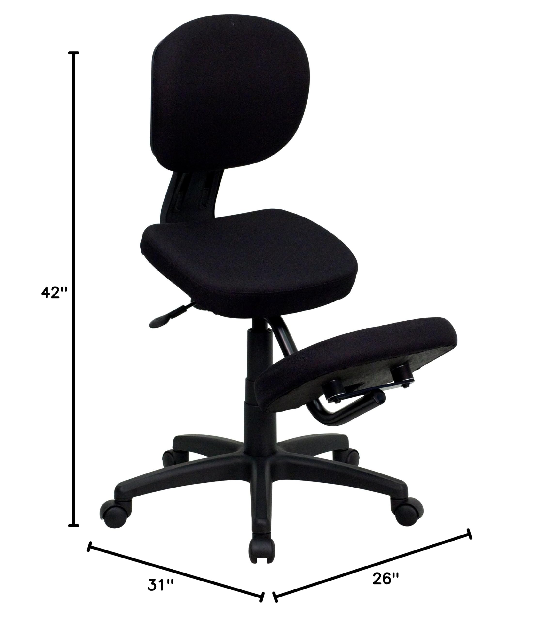 Ergonomic Kneeling Office Chair - Adjustable Posture Support Black Fabric Task Chair for Home & Office Workspace