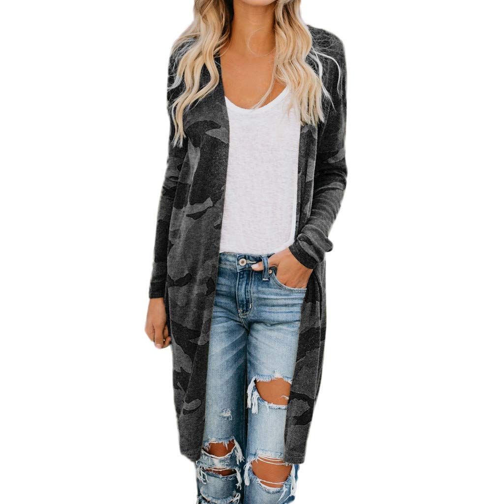 ZDFER Women's Sexy Long Cardigans - Camouflage Long Sleeve Sweater Coat Jacket Parka for Fall & Winter | Perfect for Office, Dating & Casual Outfits