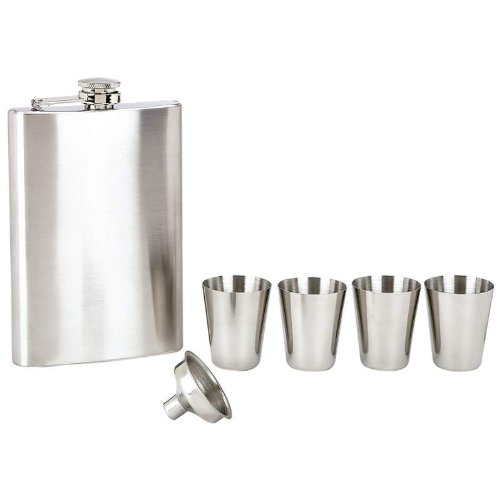 6-Piece Stainless Steel Flask Set with Funnel & Shot Glasses - 8oz Whiskey Flask for Men - Perfect Groomsmen Gift, Bachelor Party, Camping & Outdoor Adventures