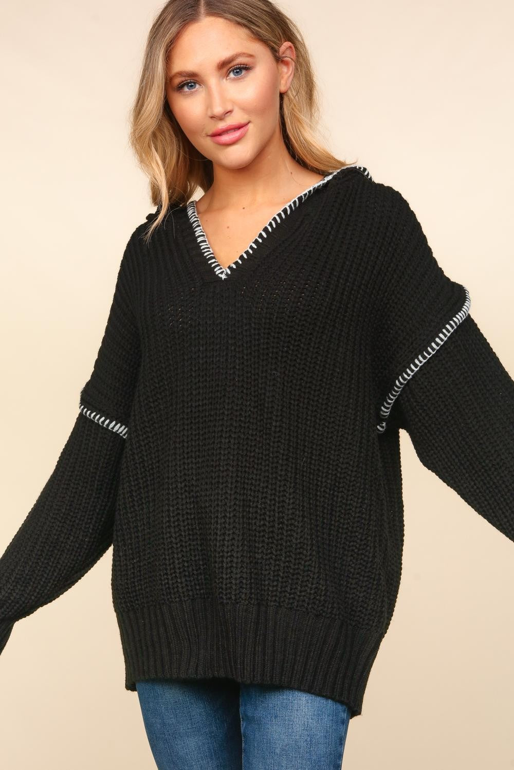 Notched Neck Long Sleeve Hooded Pullover Sweatshirt for Women - Cozy Fall & Winter Layering Essential - Perfect for Casual Outfits, Lounging, and Outdoor Activities