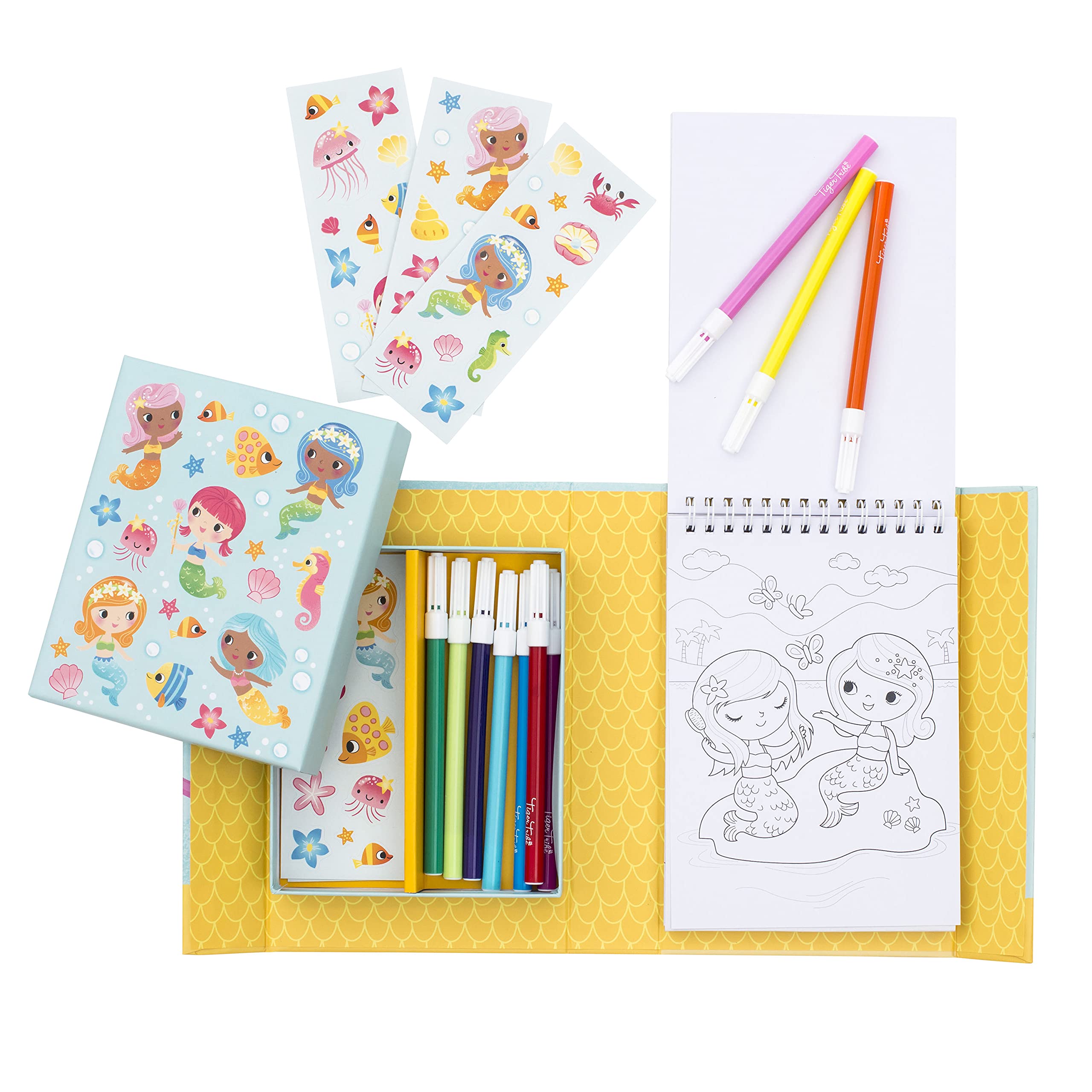 Tiger Tribe Mermaids Coloring Set for Kids - 24-Page Ocean-Themed Coloring Book with Stickers, Blue | Perfect for Birthday Gifts, Travel Activities & Creative Play