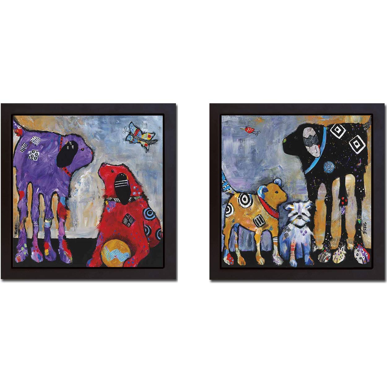 Jenny Foster Play Day & Proud Mom 2-Piece Premium Canvas Giclee Art Set - 16x16 Inch Black Floater Frame Wall Decor - Ready to Hang for Living Room, Nursery & Home Office