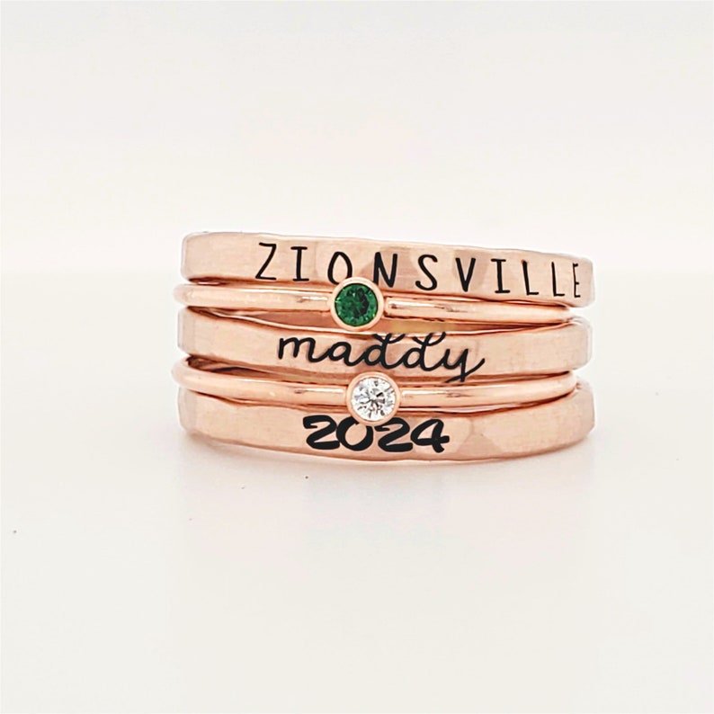 Personalized Birthstone Stacking Rings for Women - Custom Engraved Name & Date, Sterling Silver Stackable Rings Set - Perfect Gift for Anniversary, Birthday, Mother's Day & Valentine's Day