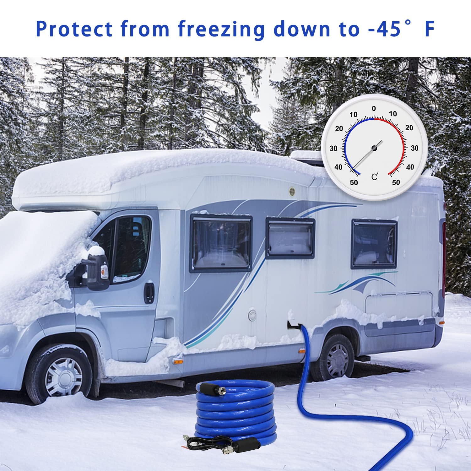 HEATIT 25ft Self-Regulating Heated RV Water Hose -45°F Freeze Protection | 5/8'' Lead-Free Garden Hose for RV, Camper, Truck & Car | Perfect for Winter Camping & Outdoor Water Supply