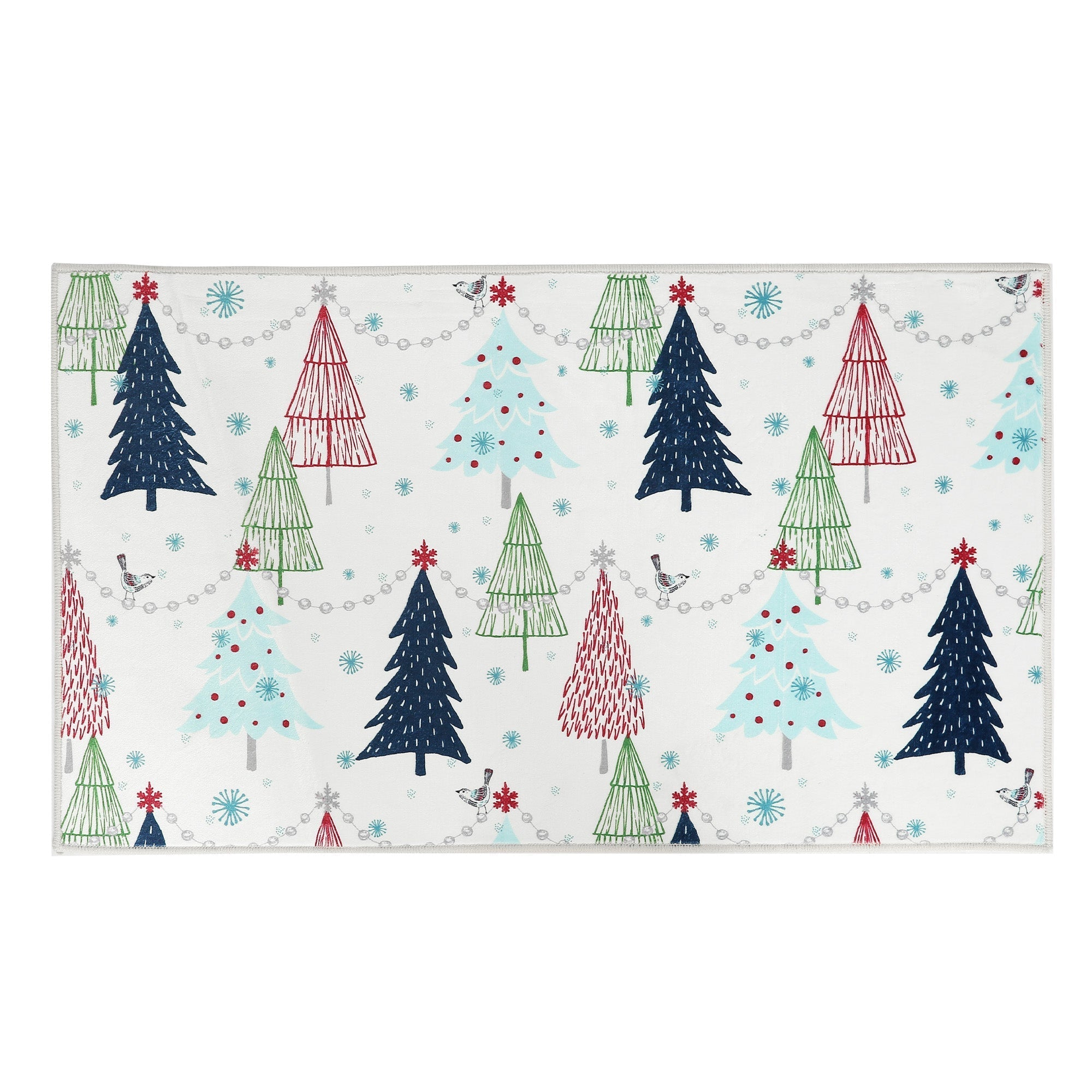 White Pine Multicolor Christmas Tree Rug - Festive Holiday Decor for Living Room, Bedroom & Entryway