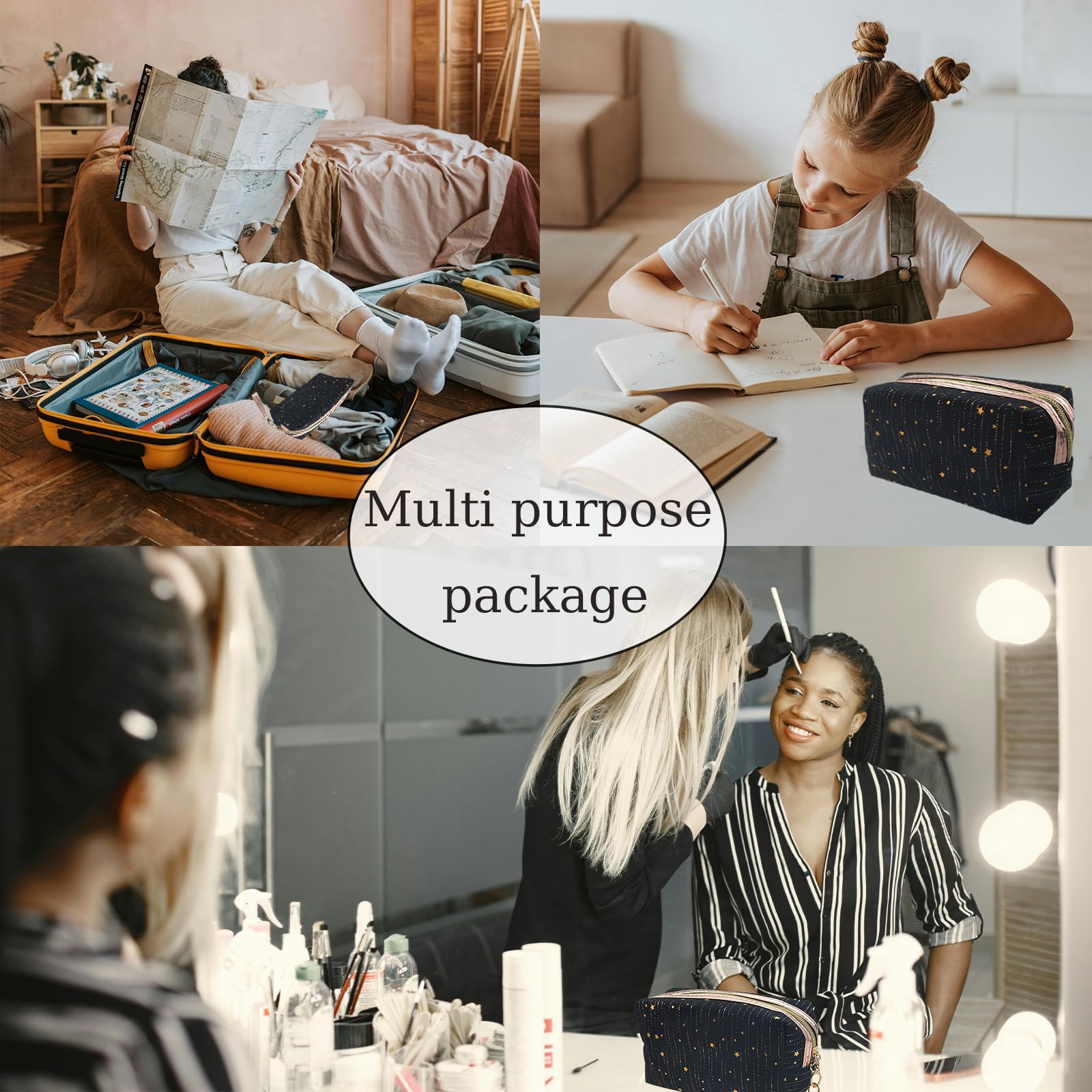 2 Pack Star Print Makeup Bags with Handle - Waterproof & Moisture-proof Travel Toiletry Organizer - Zippered Cosmetic Pouch for Women - Perfect for Travel, Gym, and Daily Beauty Essentials Storage