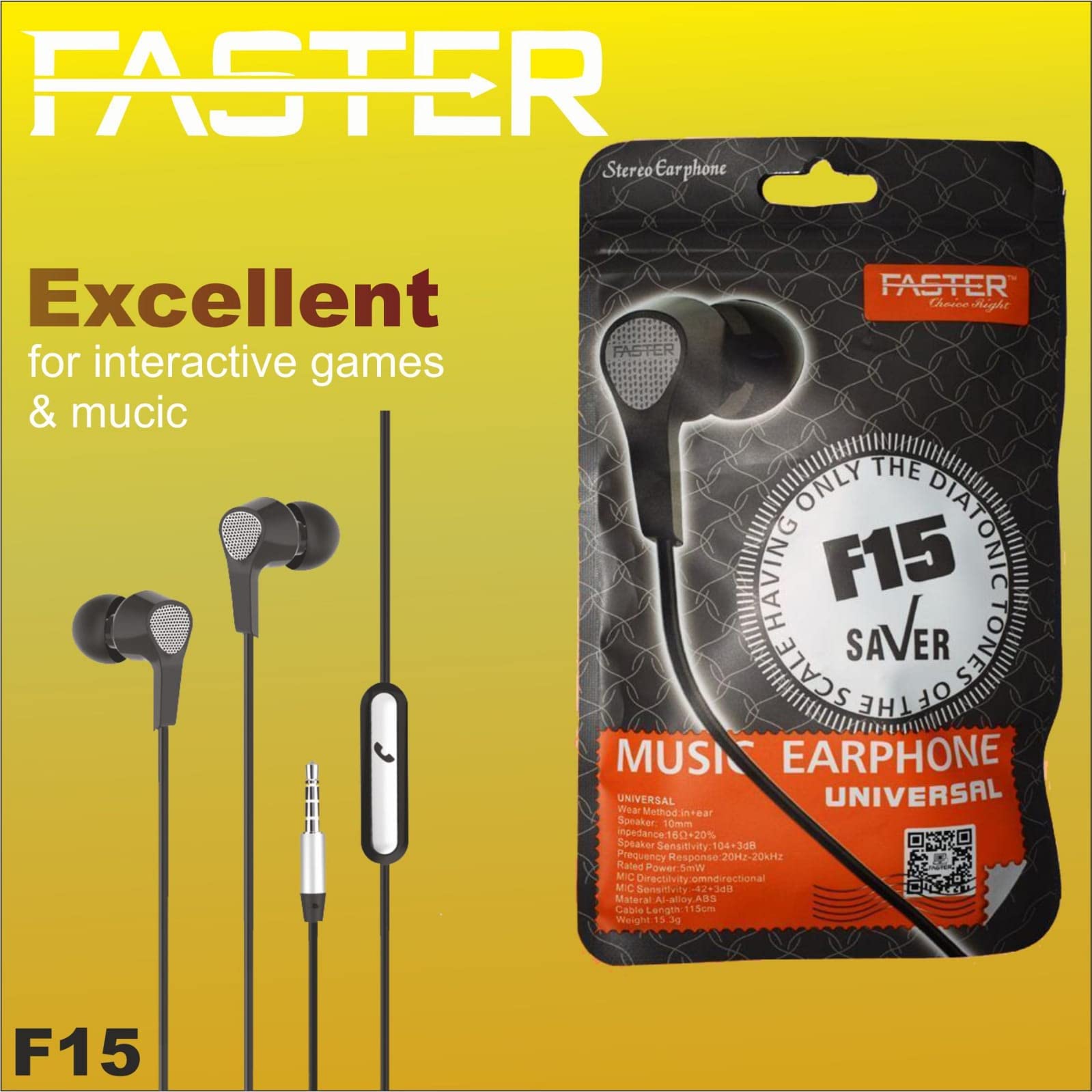 Faster F15 Wired Noise Cancelling Earbuds with Mic for Phone Calls - Black | Perfect for Commuting, Workouts & Online Meetings