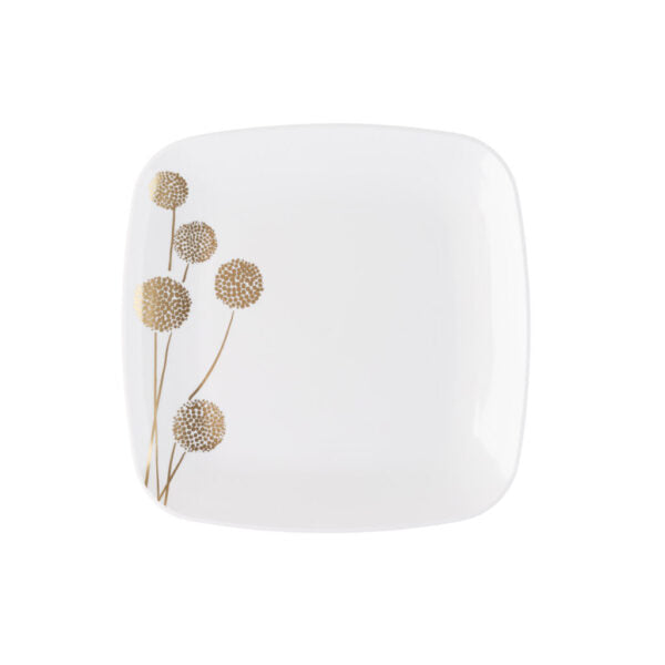 10-Pack White & Gold Square Plastic Plates - Elegant Dandelion Design for Parties, Picnics & Home Decor