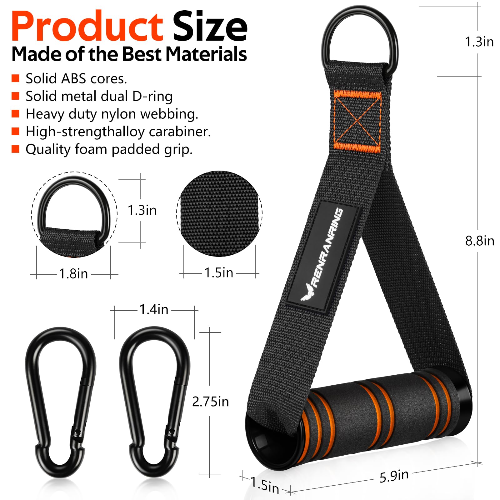 RENRANRING Gym Exercise Handles - Replacement Cable Machine Attachments for Resistance Bands & Strength Training | Pull Down Workout Accessories for Home Gym | Perfect for CrossFit, Weightlifting & Functional Training