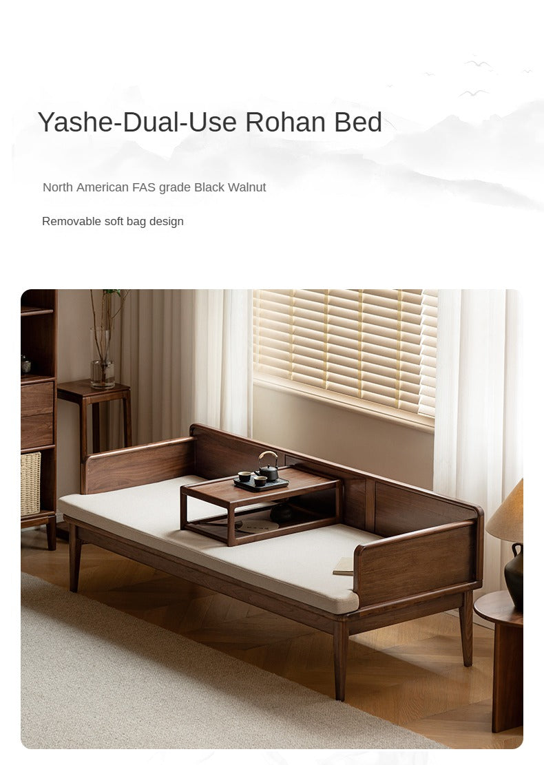 Premium Solid Wood Bed Frame - Black Walnut & Oak - Modern Chinese Style Bedroom Furniture for Master Bedroom or Guest Room