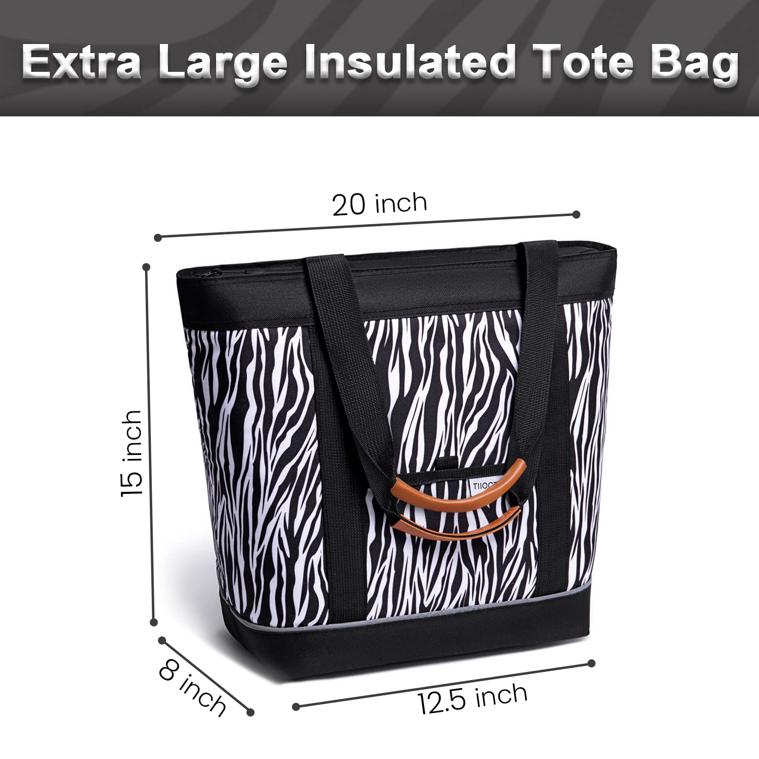 Large Insulated Cooler Bag - Zebra Print Reusable Grocery Tote with Aluminum Foil Lining | Perfect for Picnics, Beach Outings, School Lunches & Keeping Kids' Snacks Fresh