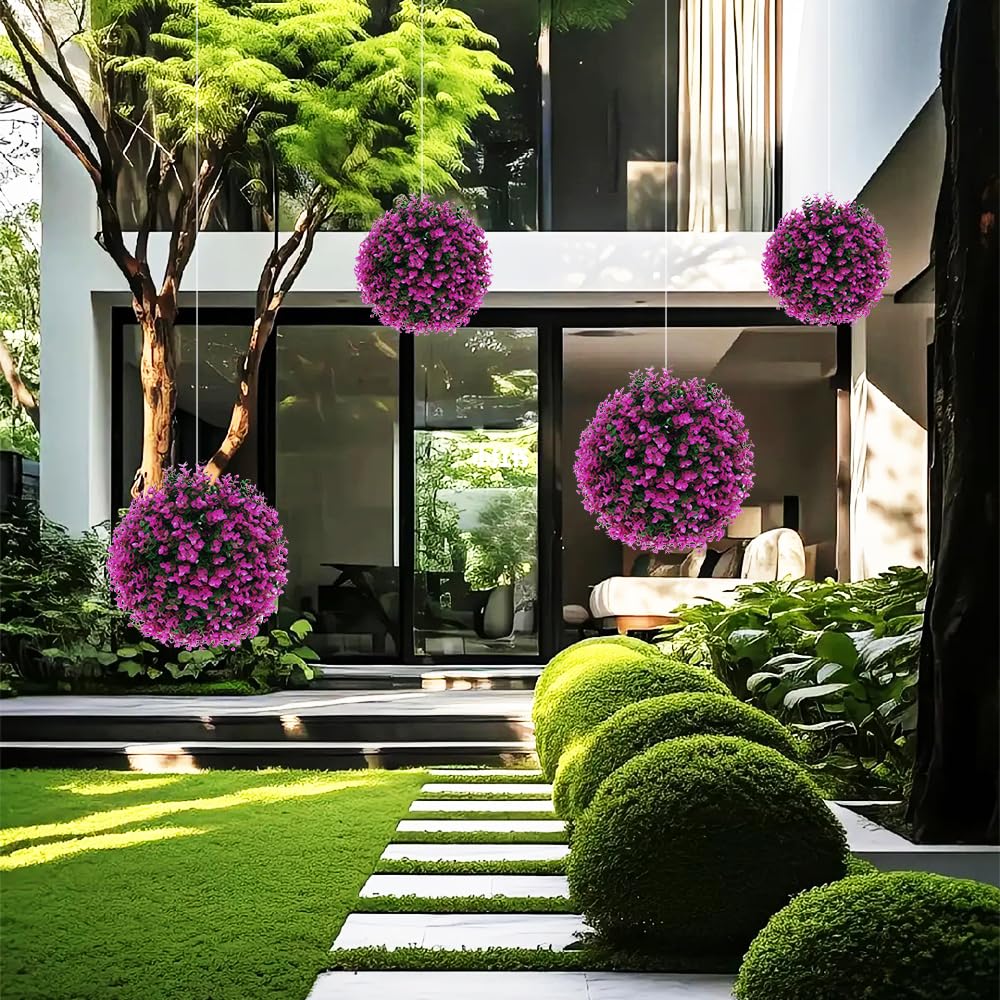 6-Layer UV Protected Artificial Boxwood Topiary Balls - 2 Pack 11 Inch (28cm) Faux Plants for Outdoor Patio, Garden, Balcony & Indoor Home Decor - Perfect for Wedding, Backyard and Event Decoration